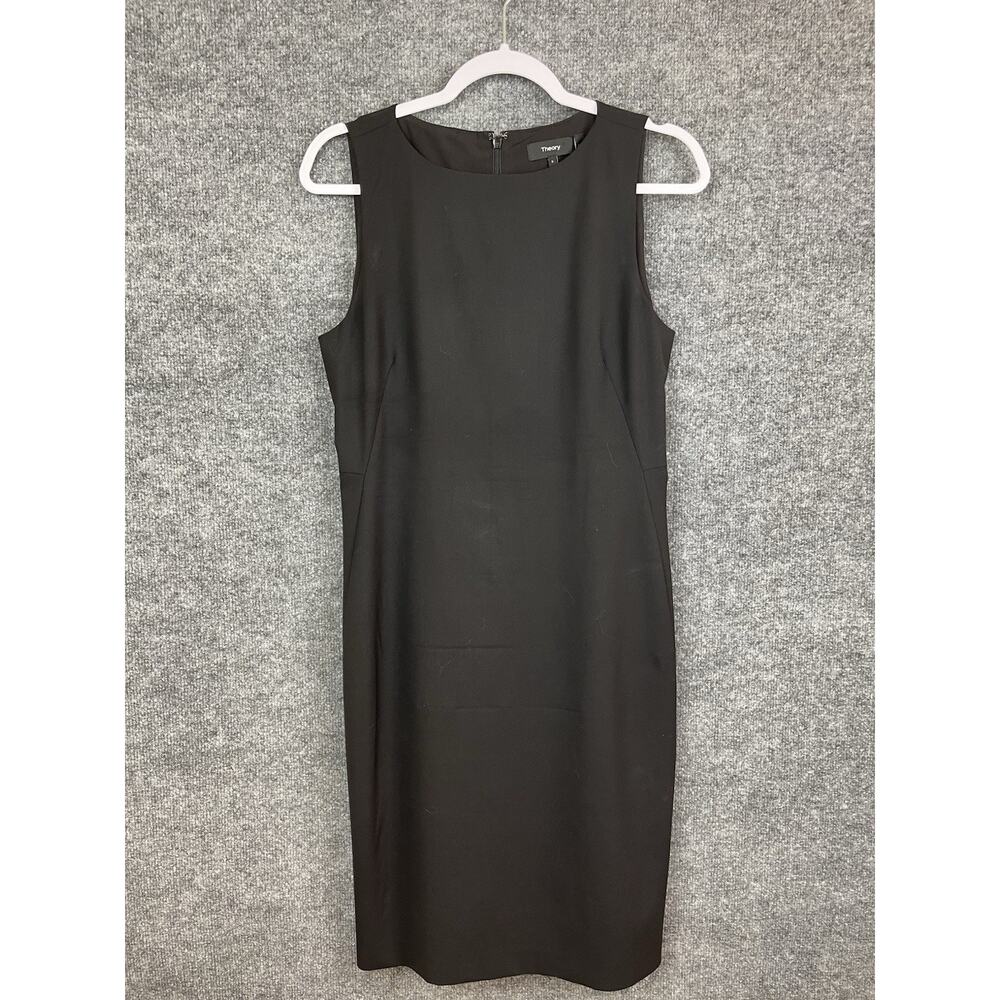 Theory Black Dress Women's Size 6 Pencil Sleeveless Work Wear Virgin‎ Wool